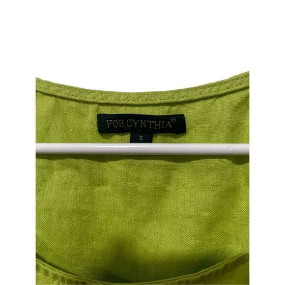For Cynthia Kiwi Green Asymmetrical Sleeveless Linen Blouse Size S Oversized - Picture 6 of 9